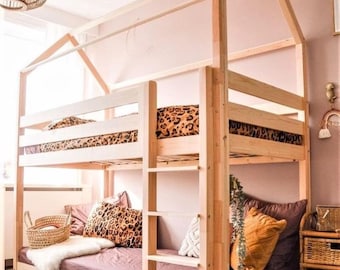 Bunk bed for children, Montessori house bed, solid handmade bed for toddlers, children's bed, wooden house bed ALL sizes