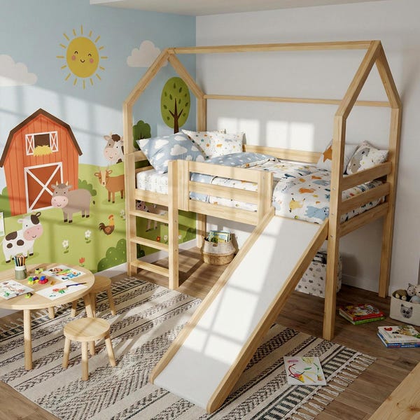 Bed with slide, baby gift, mezzanine furniture, wooden house, bunk bed, Montessori bed, loft bed ALL sizes 80x160, 80x190, 90x190, 90x200