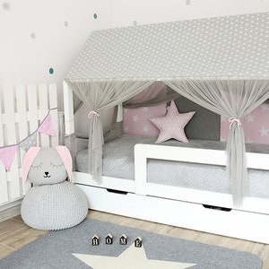 Funda de cama con forma de casita, dosel Montessori para cama infantil, dosel de cama con forma de casita, cortinas para dosel de cama, tienda de juegos, dosel de cama, cortinas para cama imagen 5