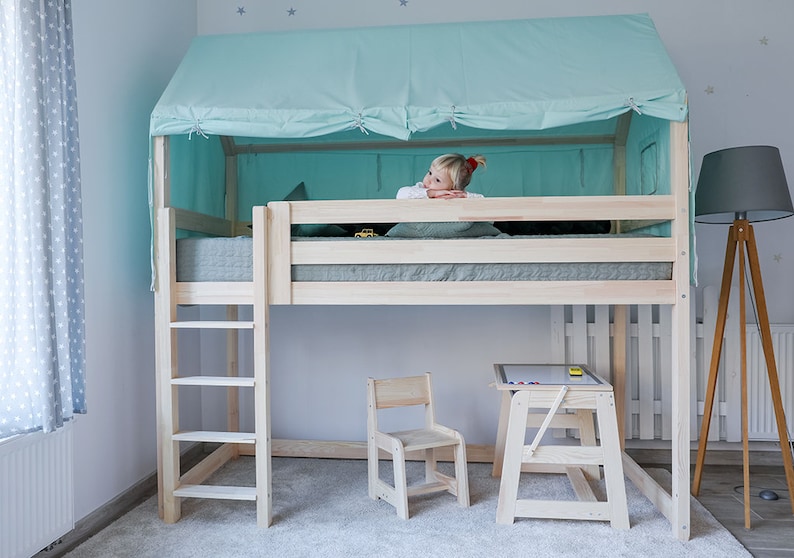 Mezzanine bed 100 cm, loft bed, mezzanine / bunk bed ALL sizes color / bed in 5 colors, white, gray, black, mint, pink image 1