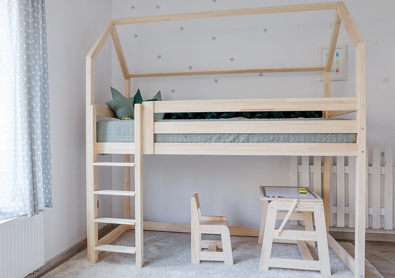 Mezzanine bed 100 cm, loft bed, mezzanine / bunk bed ALL sizes color / bed in 5 colors, white, gray, black, mint, pink image 4