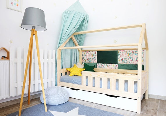 Cama de hogar LOU, cama infantil, cama Montessori con barrera y