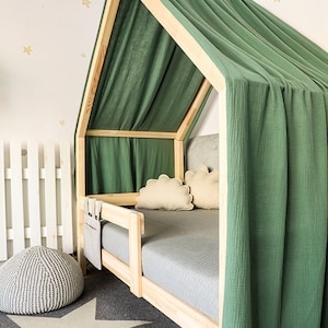 Cortinas de musselina para cama de casa, dossel de cama, cortina de cama, Kura, cortinas de cama estilo Boho dossel Montessori, dossel de cama, dossel de quarto infantil