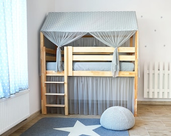 Housse pour le lit maison UNIQUEMENT sur le lit inférieur !!!/ Housse en tulle, ciel de lit, rideau de lit, rideaux, kura, rideaux de lit - lits mezzanine,