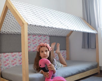 Toit pour lit maison - avec fermeture velcro, ciel de lit pour lit Montessori, rideaux pour lit d'enfant