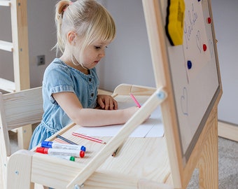 Table avec chaise, accessoires/tableau magnétique, aimants, stylos, éponge, bureau pour petits enfants, LIVRAISON GRATUITE