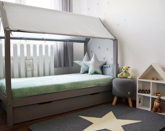 Toit pour lit maison - attaché, ciel de lit pour lit Montessori, rideaux pour lit d'enfant