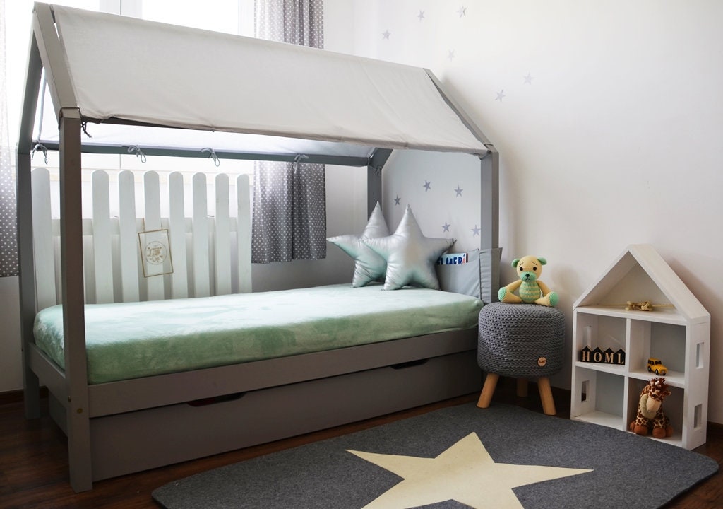 Tetto per letto a casa - legato - letti grandi, baldacchino per letto Montessori, tende per letto per bambini - non letto Mia&Lou