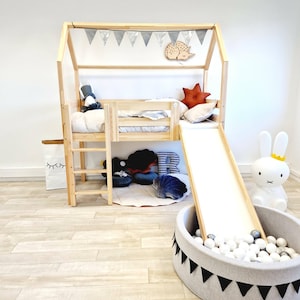 Bed with slide, baby gift, mezzanine furniture, wooden house, bunk bed, Montessori bed, loft bed ALL sizes, slide