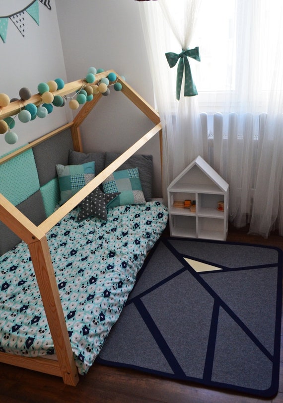 Cama infantil cabaña forma de casa de pino 70x140 cm natural 03_000548 –  Mobikasa