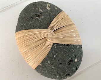 Cane Wrapped Rock-Large/Butterfly Wrapped Rock/Zen Rock/Wrapped Stone/Japanese Basketry Wrapped Rock/Woven Rock/Zen Stone/Calming Stone/Rock