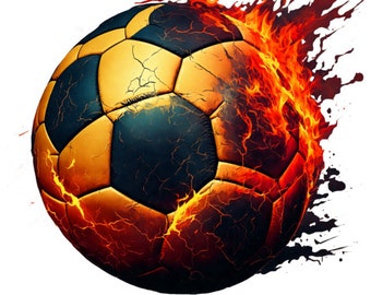 Bügelbild - Plott - Fußball Gold mit Feuer - 12cm x 12cm- Geburtstag - Geschenk - Baby - DIY - T-Shirt - Hoodie
