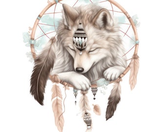 Iron-on patch - Plott - Wolf with dream catcher - 12.1 cm x 12.1 cm