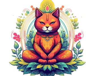 Iron-on patch - Plott - Yoga Cat - 14.9 cm x 14.9 cm