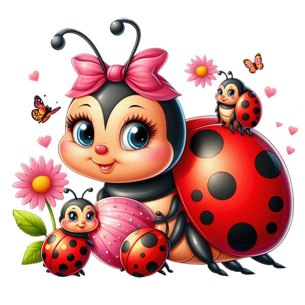Iron-on patch - Plott - Ladybug with bow - 10.9 cm x 10.9 cm
