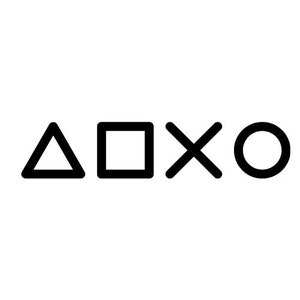 Peut inclure: Symboles noirs et blancs représentant les quatre boutons d'une manette de jeu vidéo : triangle, carré, X et cercle.