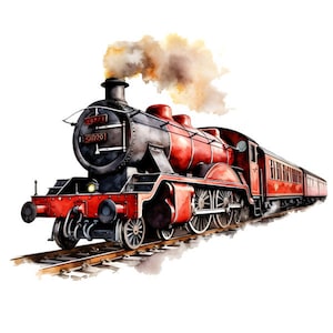 Peut inclure: Une locomotive à vapeur rouge et noire avec de la fumée qui s'échappe de la cheminée. Le train est sur une voie et avance. Le train porte les numéros 1871 et 03770 sur le côté.