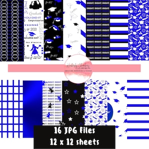 Digital Paper - Instant Download - Graduation Pack - Royal Blue and White