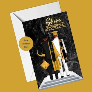 Cartões de formatura para homens, cartão de felicitações afro-americano, formatura de 2023, tema preto e dourado