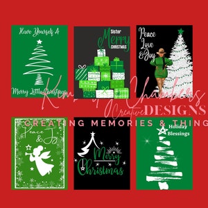 Paquete de vacaciones 1: tarjetas navideñas en blanco y verde, tarjetas afroamericanas, expresiones negras