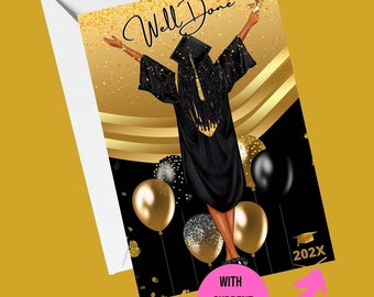 Well Done Gold Graduation Cards, African American Cards