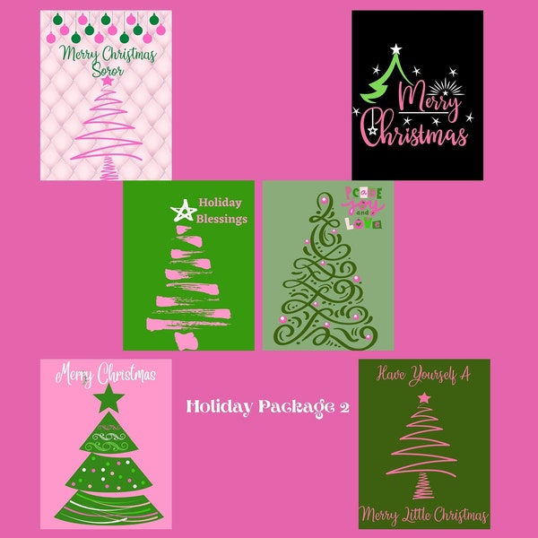 Holiday Package 2 - Pink and Green Holiday Christmas Notecards, African American Cards, Black Expressions