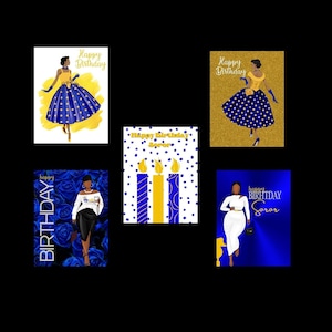 Biglietti di auguri blu reale e oro, biglietti di compleanno, occasioni, biglietti afroamericani, espressioni nere