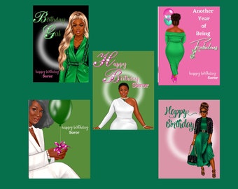 Birthday Pkg3 - Pink and Green Notecards, Birthday Cards, Occasion, African American Cards, Black Expressions