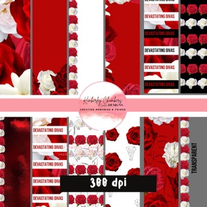 Digital Paper - Instant Download - Beautiful Crimson and Cream, Red and White  - Rose Package