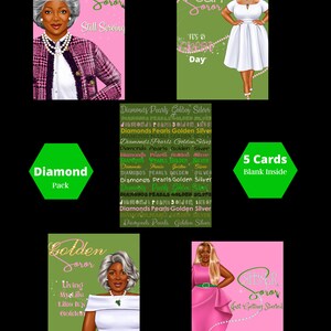 Pink and Green Notecards, Golden Pearl Diamond Silver Soror Cards, African American Cards, Black Expressions #2