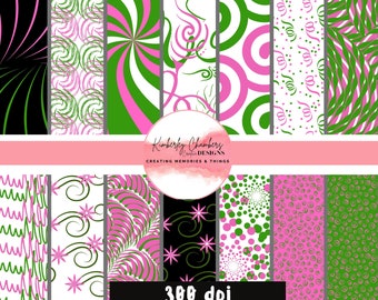 Digital Paper - Instant Download - Beautiful Pink & Green #12
