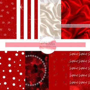 Digital Paper - Instant Download - Beautiful Crimson and Cream, Red and White  #1