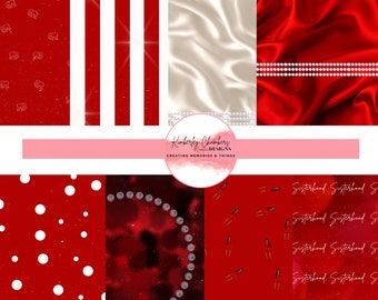 Digital Paper - Instant Download - Beautiful Crimson and Cream, Red and White  #1