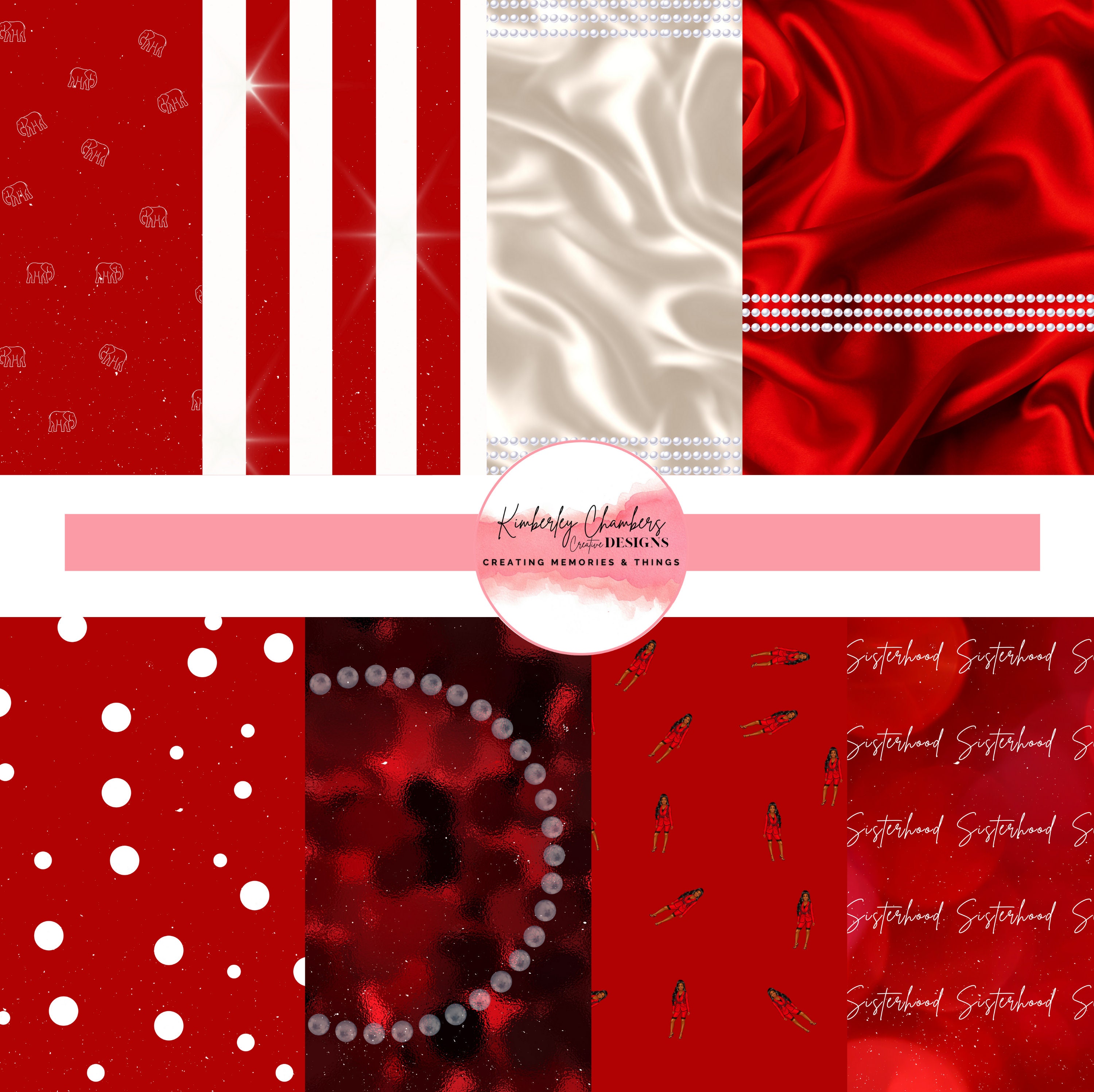 Digital Paper - Instant Download - Beautiful Crimson and Cream, Red and White  #1