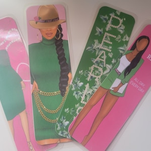 Pink and Green Bookmarks, AKA Sorority inspired Bookmarks, Planner Page Marker, African American Bookmark
