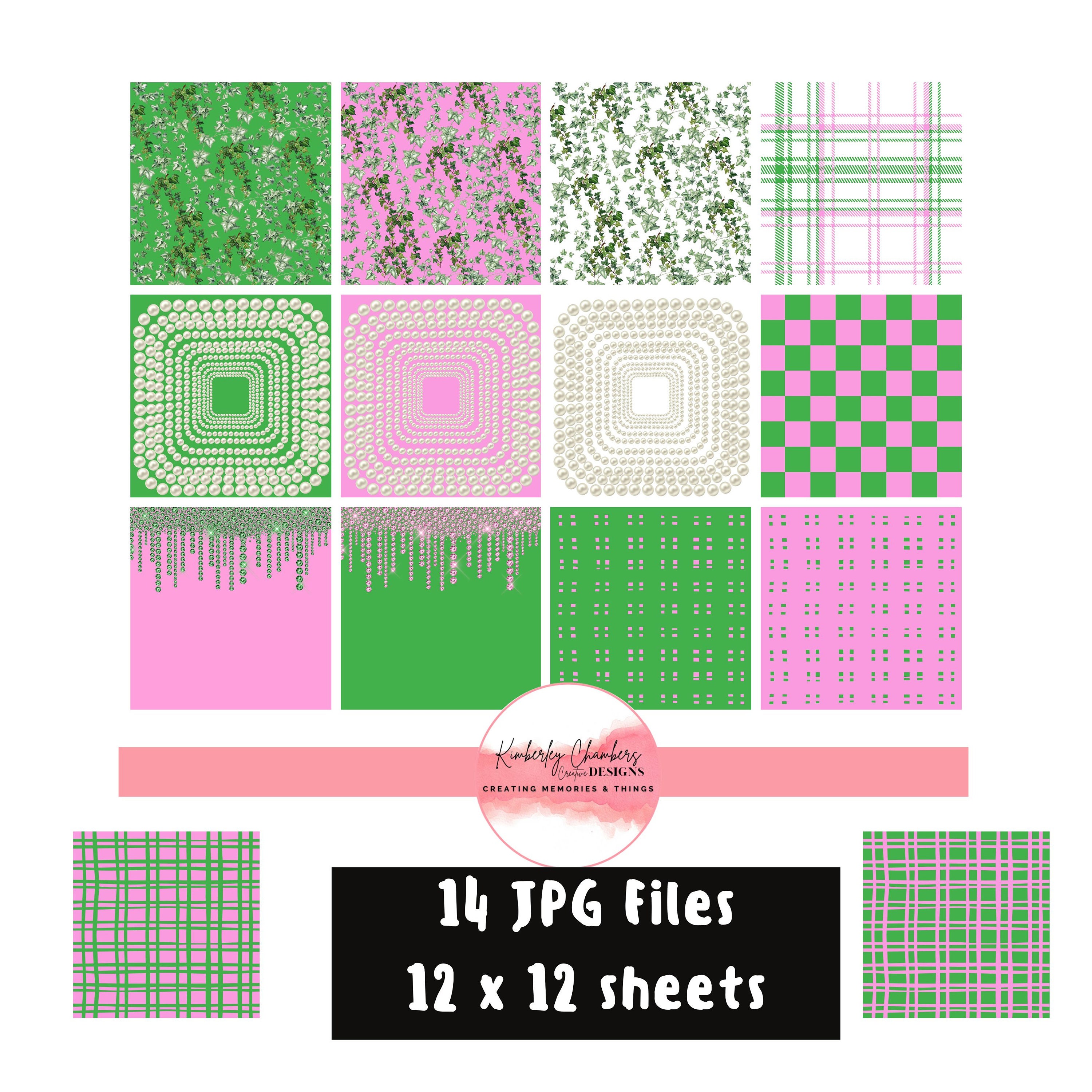 Digital Paper - Instant Download - Beautiful Pink & Green - Ivy Pack 1 ...