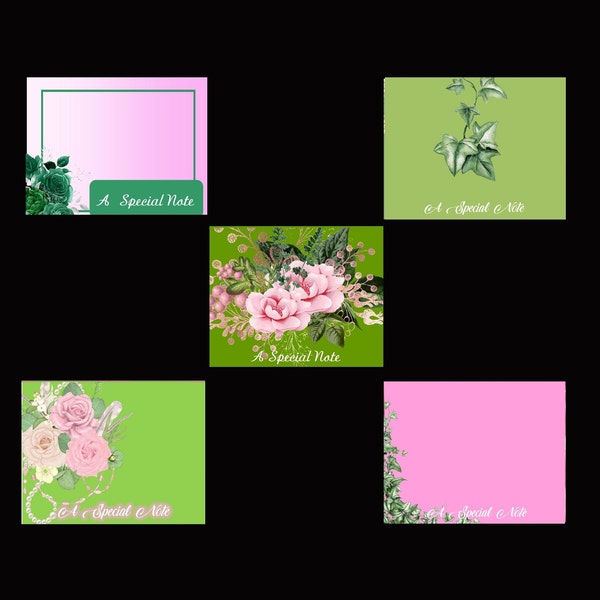 Special Note - Pink and Green Notecards, Birthday Cards, Any Occasion, African American Cards, Black Expressions, Blank