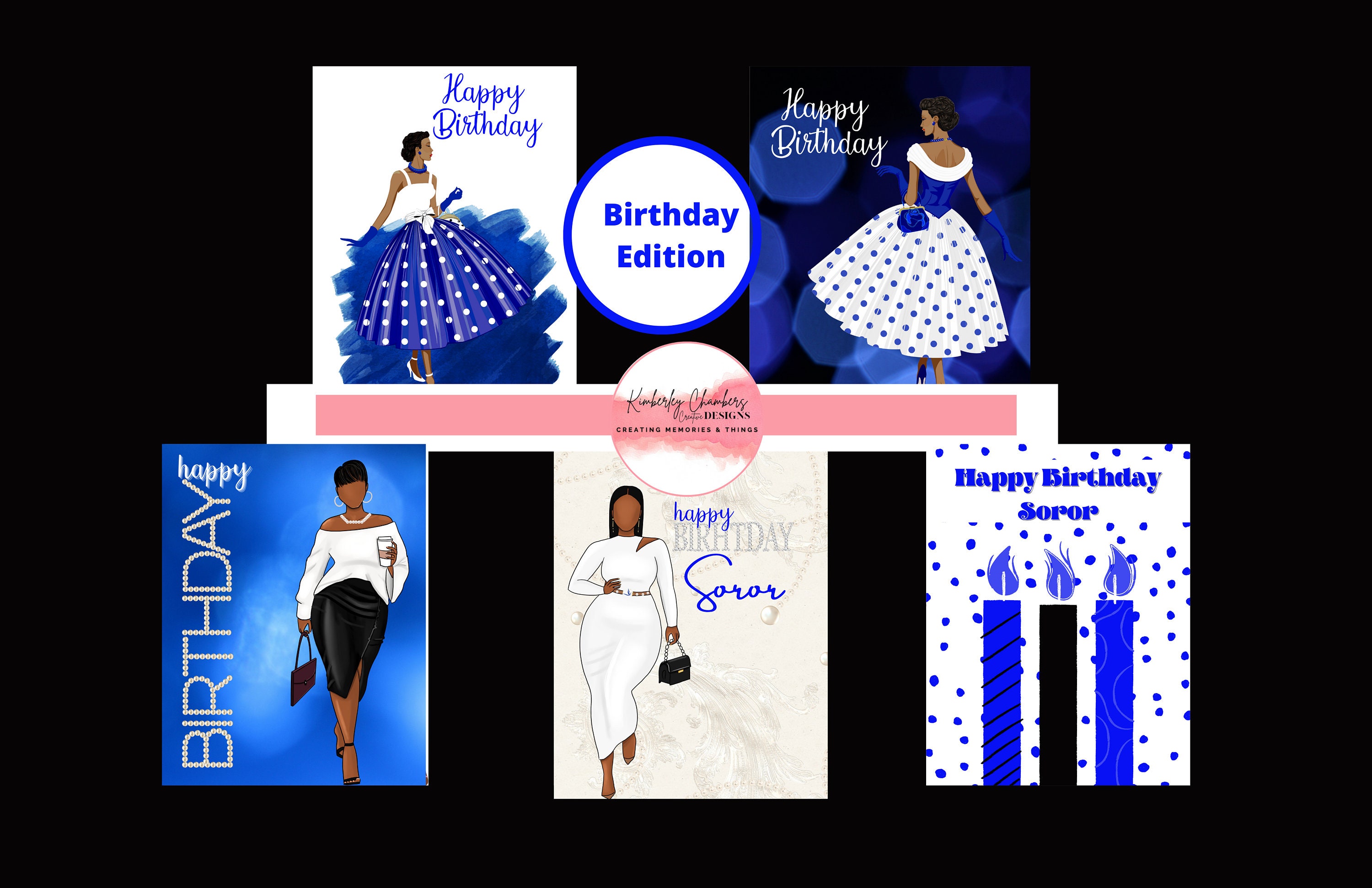Blue and White Notecards, Birthday Cards, Occasion, African American Cards, Black Expressions