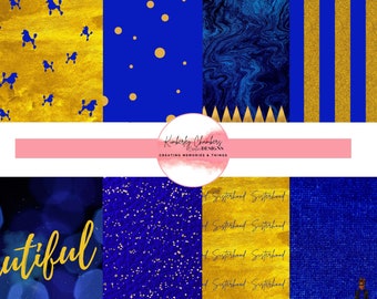 Digital Paper - Instant Download - Background Wallpaper Pack - Blue & Gold #1