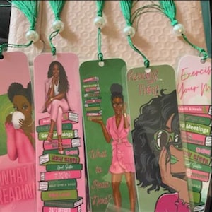 Roze en groene bladwijzers, AKA Sorority geïnspireerde bladwijzers, Planner Page Marker, African American Bookmark