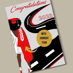 Tarjetas de graduación en rojo y blanco, tarjetas afroamericanas, tarjetas de hermandad
