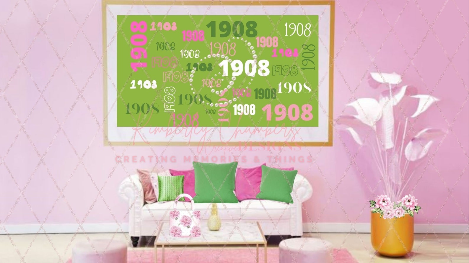 Pink & Green Zoom Backgrounds Video Background Virtual Etsy