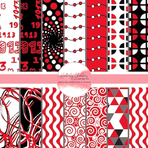 Digitales Papier - Instant Download - Wunderschöner Crimson und Creme, Rot und Weiß #10