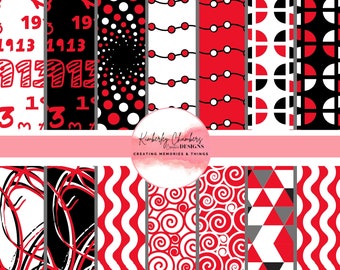 Digital Paper - Instant Download - Beautiful Crimson and Cream, Red and White  #10
