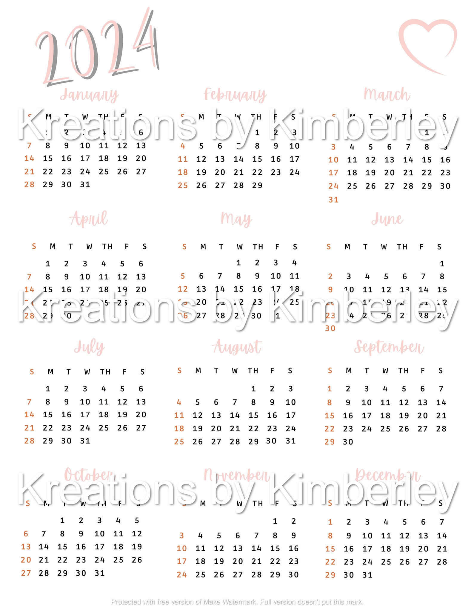 2021 2025 Calendar 1Page Editable in Canva Bundle 2021 Etsy