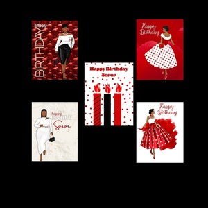 Red and White Notecards, Birthday Cards, Occasion, African American Cards, Black Expr