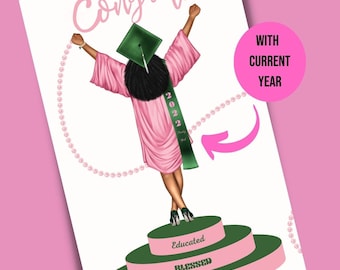 Pink and Green Graduation Cards, African American Cards, Sorority Card