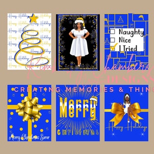 Pacchetto vacanze 3 - Biglietti di auguri natalizi blu e oro, biglietti afroamericani, espressioni nere