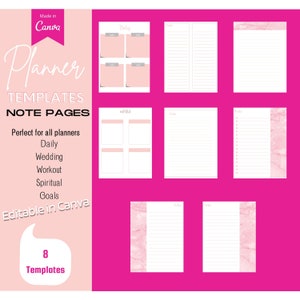 Editable Note Page Templates for Canva, Planner Template  Canva, / Customizable