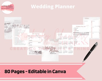 Editable Canva Wedding Planner, 80 Pages Planner Kit, Wedding Binder Template, Wedding Planning Book, Wedding Planner Organizer
